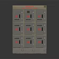 Metal Lockers with Numbered Compartments Top LOCKERS Sign and Green Indicator Light