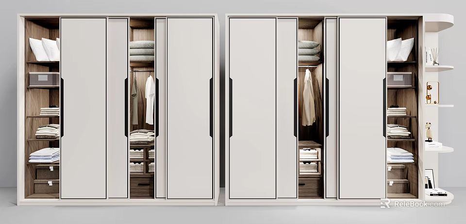Modern Wardrobe Design With Sliding Doors Hanging Clothes Folded Items And Drawers 3d model 