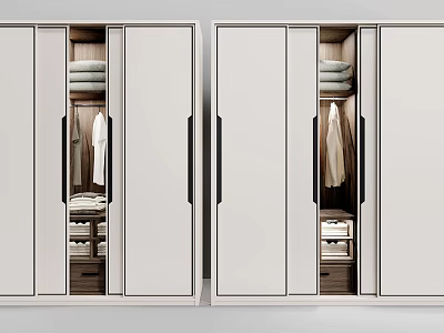Modern Wardrobe Design With Sliding Doors Hanging Clothes Folded Items And Drawers 3d model