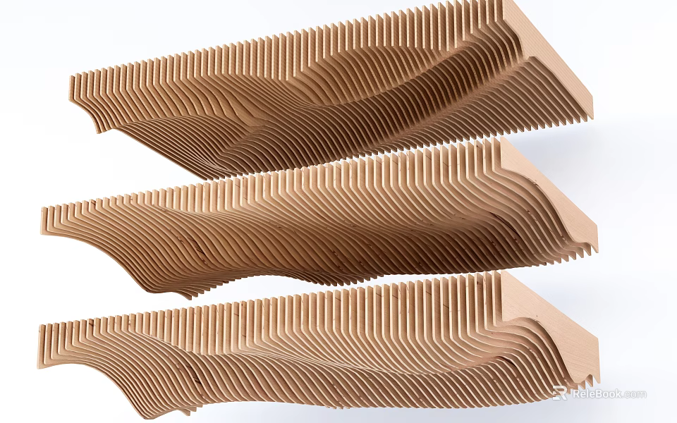 Wavy Layered Wooden Ceiling Design With Modern Textured Interior Details 3d model 