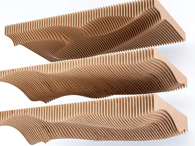 Wavy Layered Wooden Ceiling Design With Modern Textured Interior Details 3d model