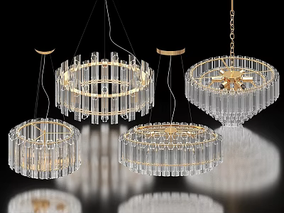 Modern Crystal Chandeliers With Circular Gold Frame And Transparent Pendant Design 3d model