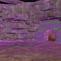Rock Cave Scene With Textured Rock Walls Arched Doorway Sandy Ground And Orange Interior Silhouette