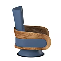 Modern Blue Leather Accent Chair With Wooden Arms And Round Swivel Base