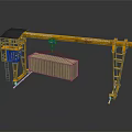 Yellow Gantry Crane Lifting Container With Operator Cabin And Metal Structure 3d model