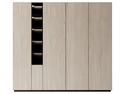 Modern Light Wooden Wardrobe With Sleek Panel Doors And Black Accent Details 3d model