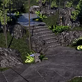 Natural Garden Landscape With Stone Path Steps Rocks And Lush Green Plants