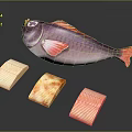 Purple And Pink Fish With Three Colorful Sashimi Slices On Dark Background