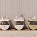 Modern Round Bedside Tables With Storage Drawer Decorative Vases And Dried Flowers