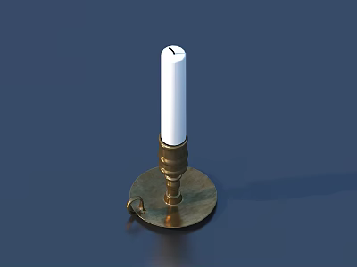 Brass Candle Holder With White Candle Round Base And Small Ring 3d model