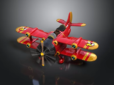 Red Biplane Toy Airplane With Yellow Accents And Cartoon Design Details 3d model