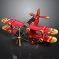 Red Biplane Toy Airplane With Yellow Accents And Cartoon Design Details