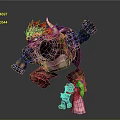 3D Game Character Scene With Red Spiked Monster Red Outfit Male And Pink Dress Female