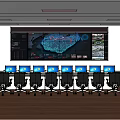 Modern Monitoring Room With Large Surveillance Screen Multiple Monitor Displays And Work Chairs