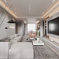 Modern Living and Dining Room Interior With Sectional Sofa TV Wall And Area Rug