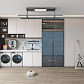 Modern Home Balcony With Washing Machine Dryer Cabinets Sink And Storage Space