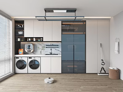 Modern Home Balcony With Washing Machine Dryer Cabinets Sink And Storage Space 3d model