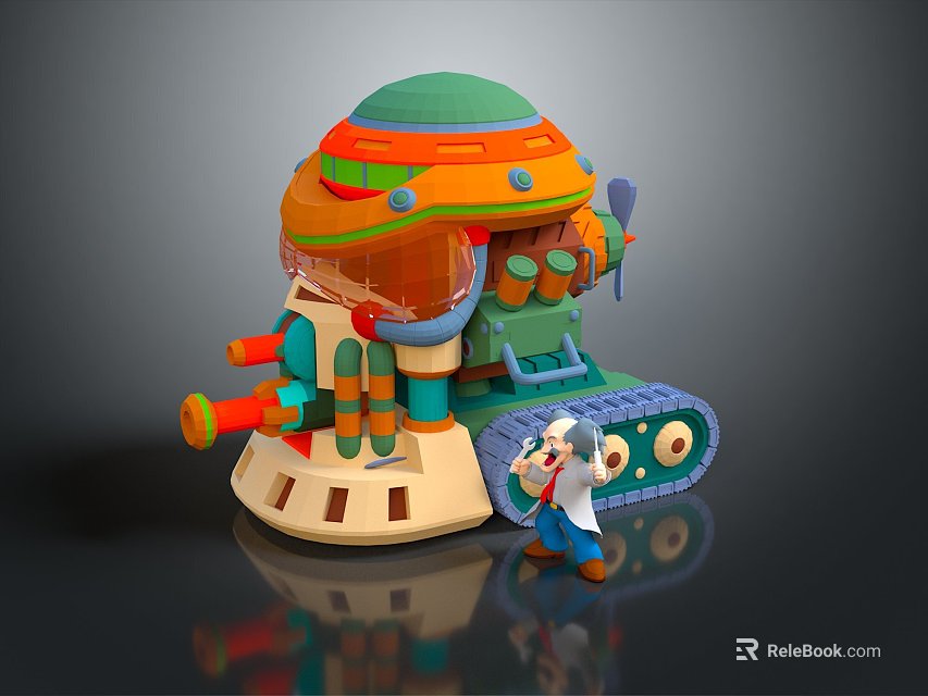Cartoon Tank With Vibrant Colors Transparent Cockpit Tracks And Scientist Figure 3d model 