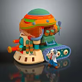 Cartoon Tank With Vibrant Colors Transparent Cockpit Tracks And Scientist Figure