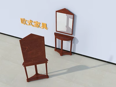 European Style Wooden Vanity Table With Classic Design And Mirror Top 3d model