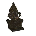 Intricate Ganesha Metal Sculpture With Decorative Carvings Holding Book And Ornate Base