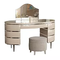 Modern Dressing Table with Round Mirror Multiple Drawers and Matching Stool 3d model