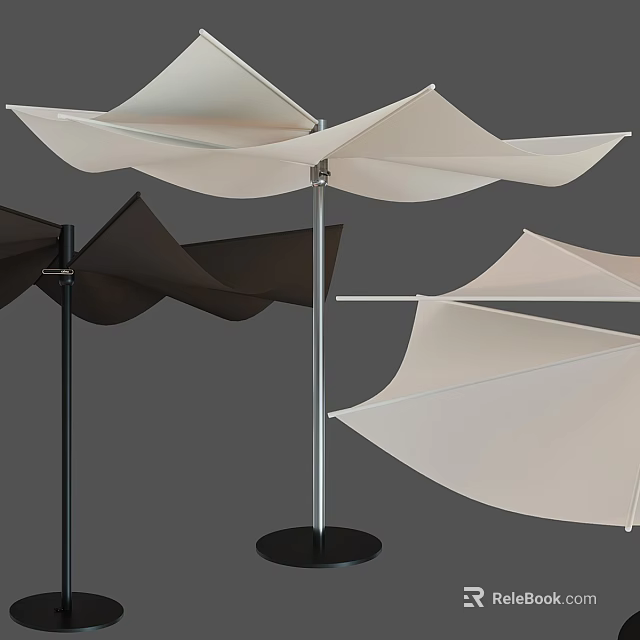 Stylish Outdoor Umbrellas With Different Colored Canopies And Metal Stands 3d model 