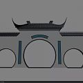Traditional Chinese Architectural Archway With Curved Roof Eaves And Three Circular Arches