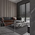 Modern Minimalist Dark Tone Open Living And Dining Room Interior With Premium Marble Furnishings