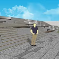 Outdoor Seaview Stairs With Stone Slabs Grass And Open Blue Sky Landscape