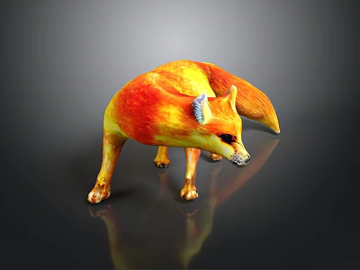 A Colorful Fox Model With Orange And Red Fur Standing On Black Background 3d model