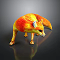 A Colorful Fox Model With Orange And Red Fur Standing On Black Background