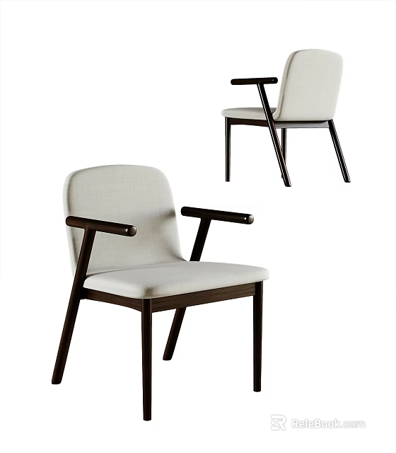Modern Dining Chairs With Armrest Upholstered Seat And Wooden Legs 3d model 
