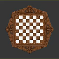 Decorative Wooden Checkerboard With Intricate Carved Border And Black White Squares