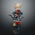 Anime Style Game Character With Cat Ears Blonde Hair And Red Black Outfit Holding Bow