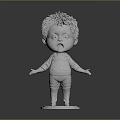 Man 3D Statue Model With Spiky Hair Open Mouth And Overalls On Base