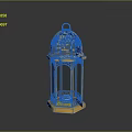 Golden Decorative Lantern With Intricate Cutout Design Glass Panels And Candle Inside