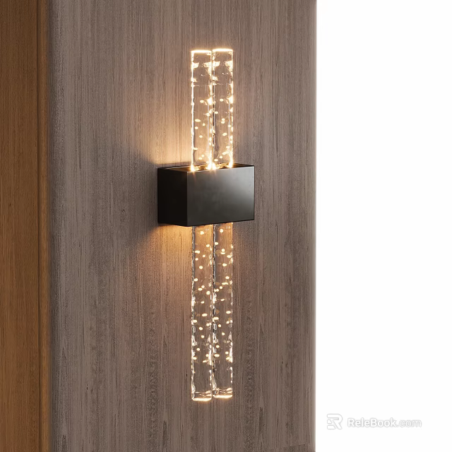 Modern Black Wall Lamp With String Lights On Wooden Background 3d model