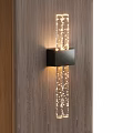 Modern Black Wall Lamp With String Lights On Wooden Background 3d model