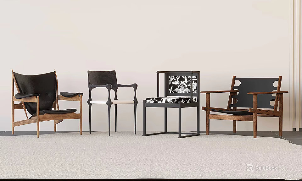 Modern Leisure Chairs With Wooden Frames And Comfortable Cushions In Various Designs 3d model 