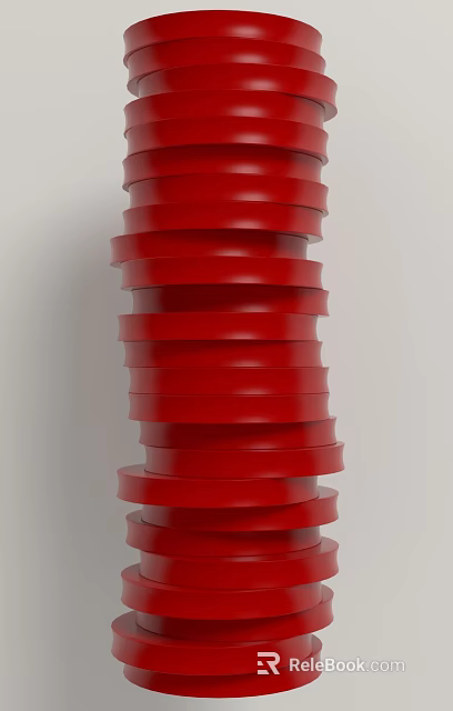 Red Stacked Disc Column With Smooth Circular Layers And Modern Design 3d model 