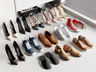 Assorted Women's Shoes Collection With Heels Sneakers Loafers Slides In Various Colors And Styles 3d model