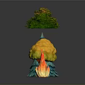 Different Shaped 3D Trees With Green Teal Yellow Orange Flame Colors And Dark Reflection 3d model