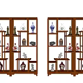 Traditional Chinese Wooden Antique Display Shelves with Vases Ceramics and Small Sculptures in Home Decor
