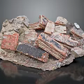Pile Of Broken Construction Bricks And Rubble With Red Gray Stones