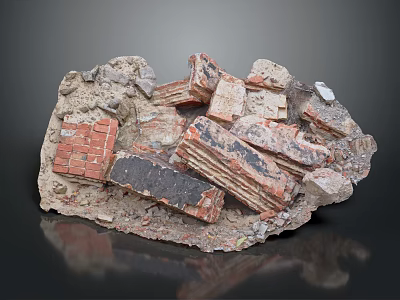 Pile Of Broken Construction Bricks And Rubble With Red Gray Stones 3d model