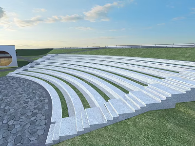 Modern Outdoor Amphitheater With White Curved Steps And Green Grass Landscape 3d model