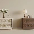 Chic Vintage Printed Double Drawer Nightstands With Delicate Metal Handles For Modern Bedroom Decor