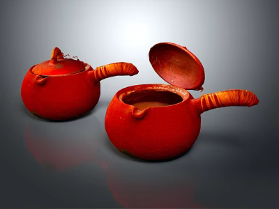 Modern Red Kitchen Appliance Cooking Pots with Open and Closed Lids 3d model