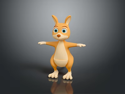 Cute 3D Cartoon Kangaroo Character With Orange White Fur Standing Open Arms 3d model